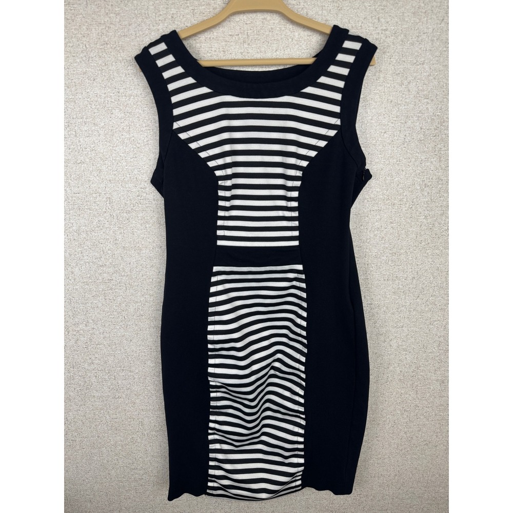 Cache Black White Striped BodyCon Wiggle Sheath Dress Career Work Womens 8
